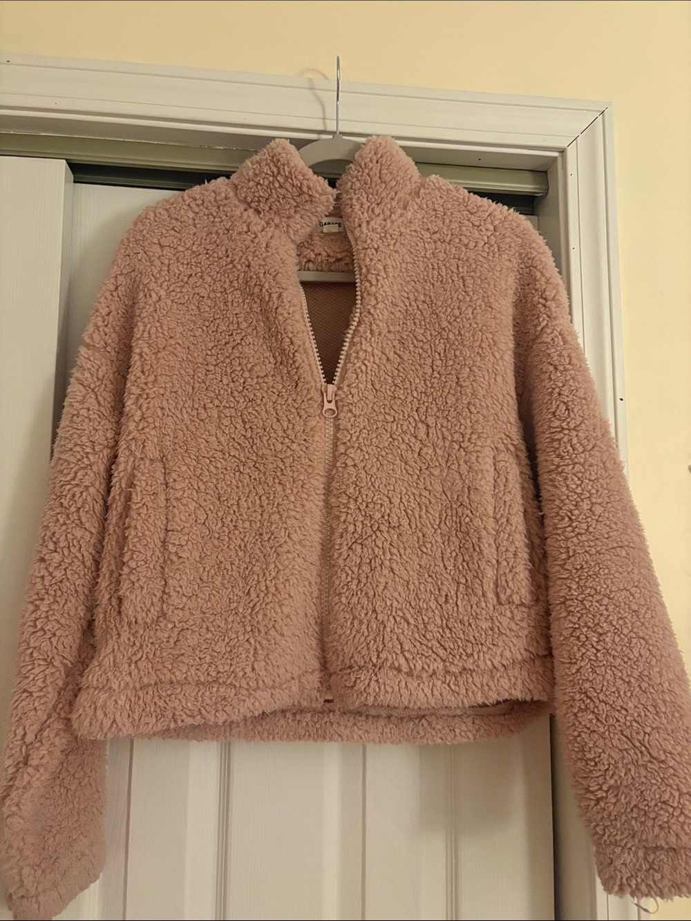 Garage Sherpa Zip-Up Jacket in Blush Pink